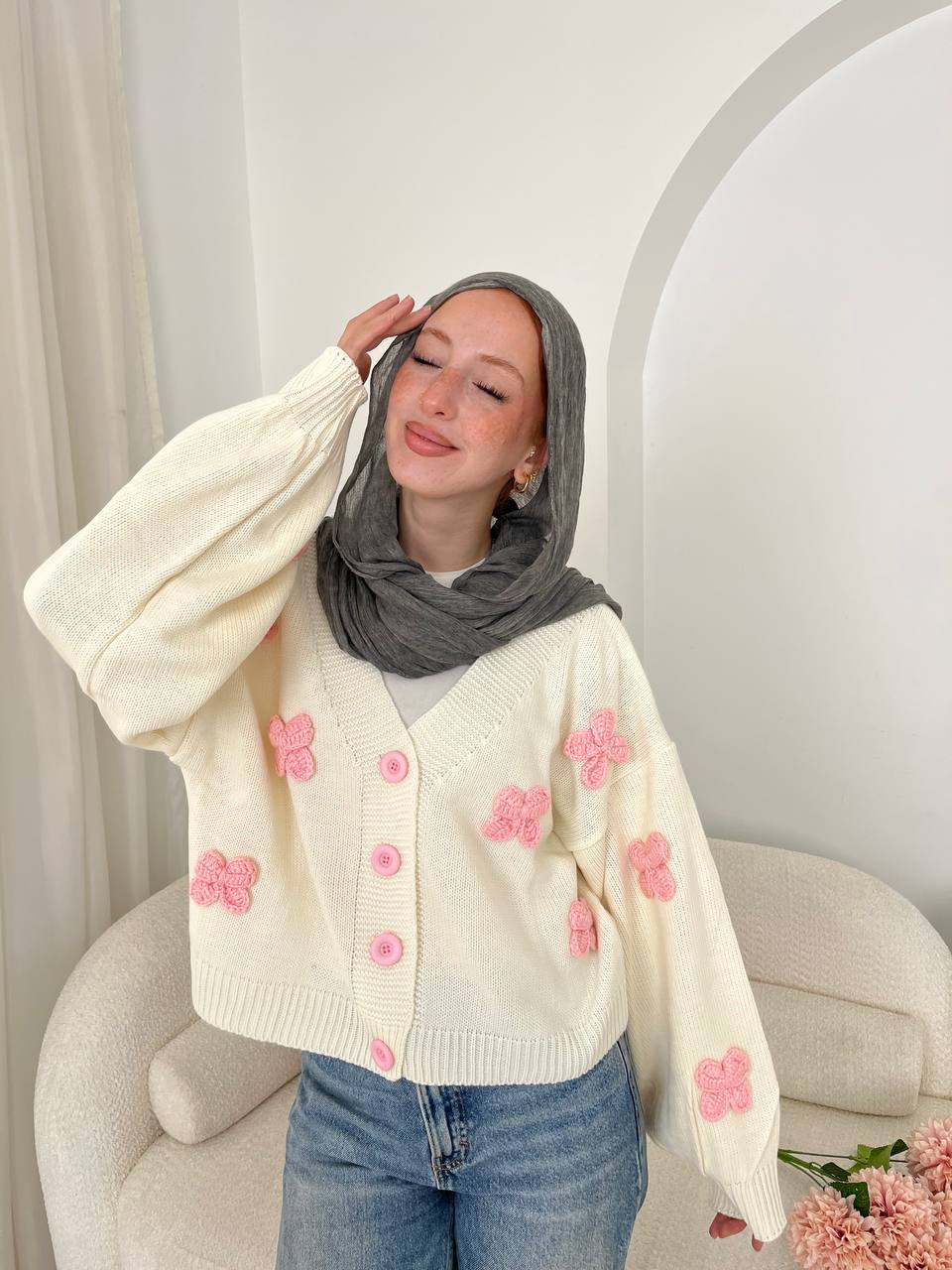 Baie Studio – Crochet Bow Knit Cardigan